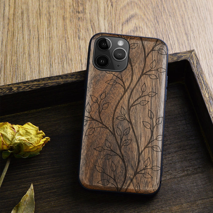 The Essence of Foliage, Classic Engraved Wood & TPU Case - Artisanal Cover for Apple iPhone