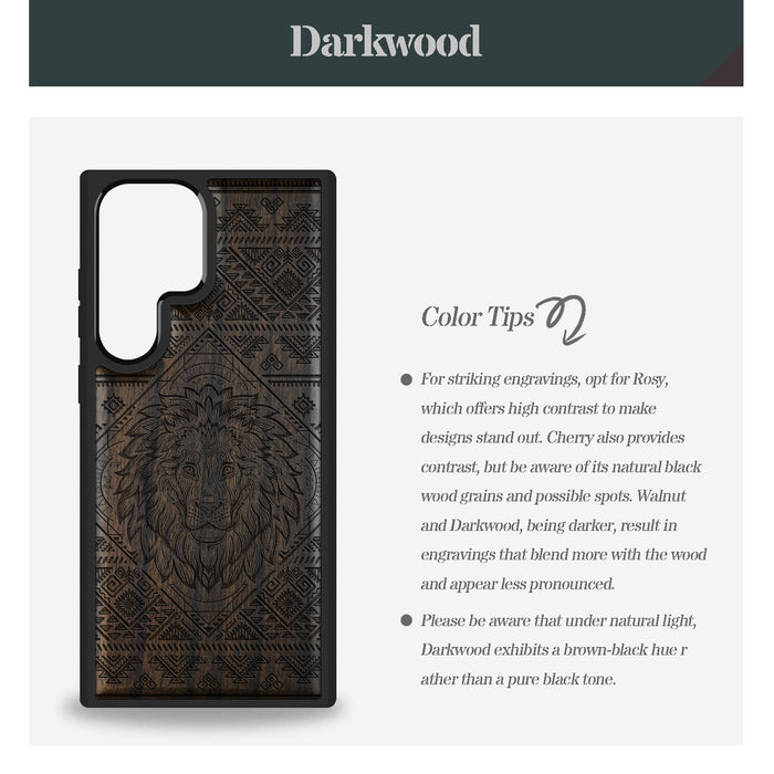 The Filigree Lion, Classic Engraved Wood & TPU Case - Artisanal Cover for Samsung Galaxy