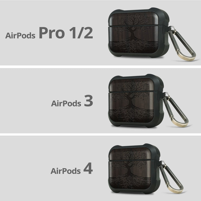 Yin Yang Tree - Wood Artisan Engraved & Shell Hand-Inlaid Cover - Artisanal Case for Apple AirPods (Titanium Quick Released Clasp)