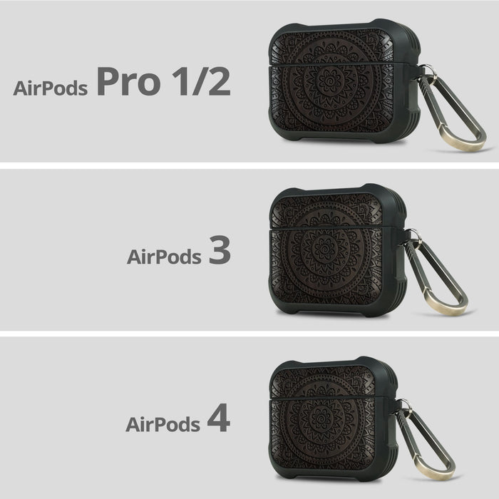 Floral Mandala - Wood Artisan Engraved & Shell Hand-Inlaid Cover - Artisanal Case for Apple AirPods (Titanium Quick Released Clasp)