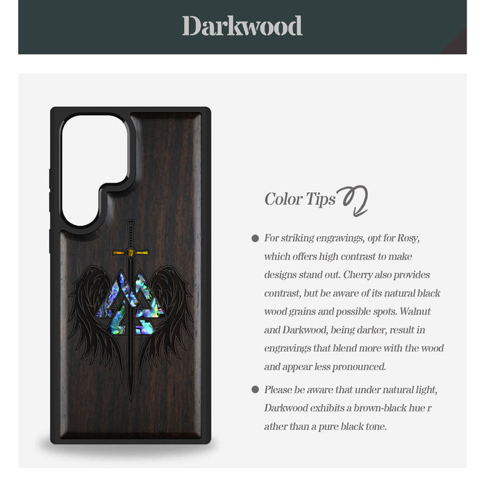 Wings of Valor Essence  , Hand-Inlaid Wood & Mother of Pearl Case - Artisanal Cover for Samsung Galaxy