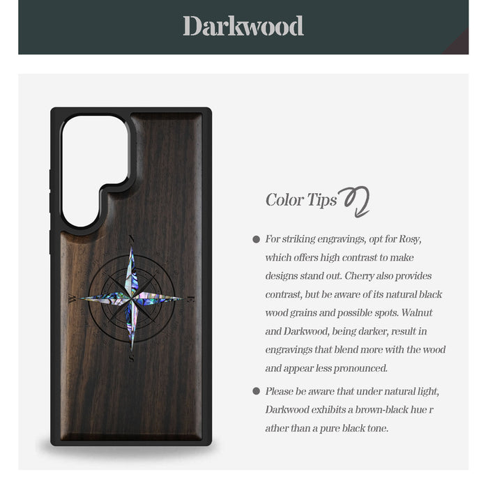 The Detailed Compass Rose, Hand-Inlaid Wood & Mother of Pearl Case - Artisanal Cover for Samsung Galaxy