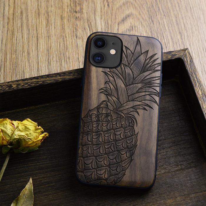 The Pineapple Fruit Design, Classic Engraved Wood & TPU Case - Artisanal Cover for Apple iPhone