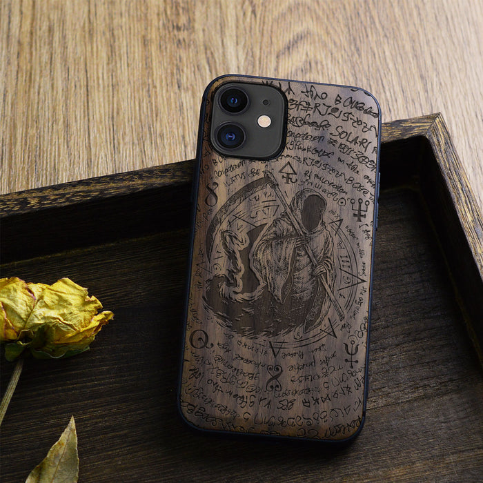 The Reaper's Scythe, Classic Engraved Wood & TPU Case - Artisanal Cover for Apple iPhone