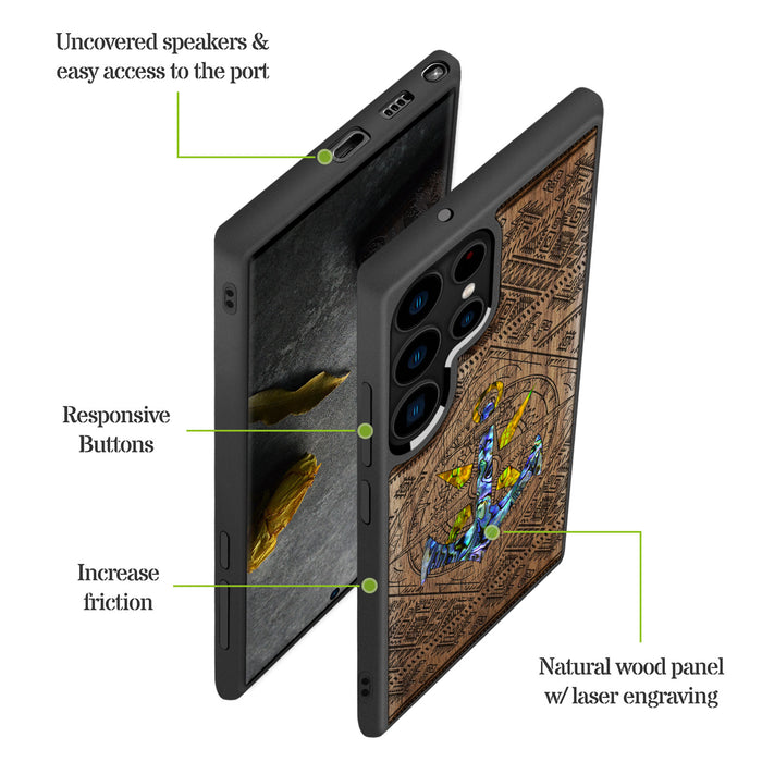 Voyage Intrigue, Hand-Inlaid Wood & Mother of Pearl Case - Artisanal Cover for Samsung Galaxy