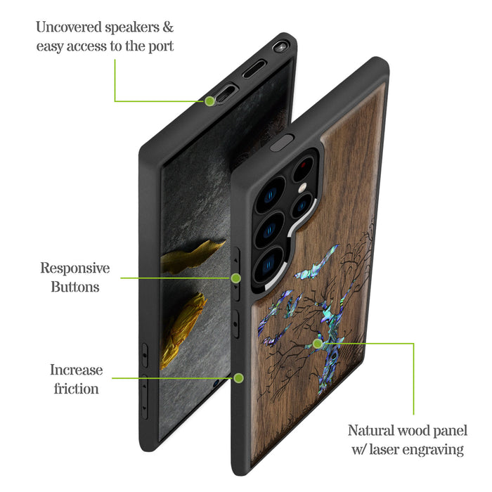 Gothic Night, Hand-Inlaid Wood & Mother of Pearl Case - Artisanal Cover for Samsung Galaxy