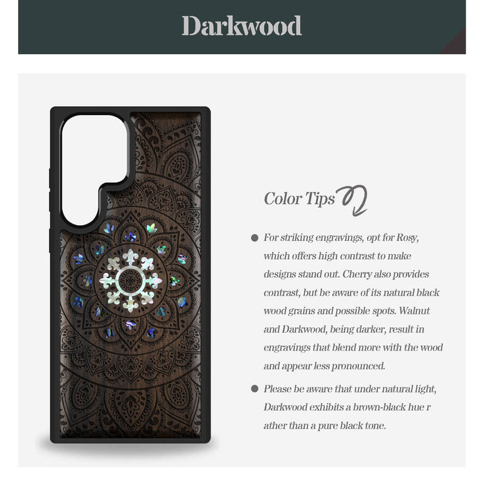 The Indian Mandala, Hand-Inlaid Wood & Mother of Pearl Case - Artisanal Cover for Samsung Galaxy