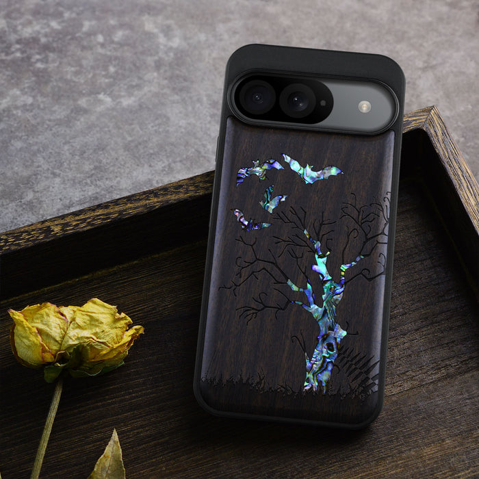 Gothic Night, Hand-Inlaid Wood & Mother of Pearl Case - Artisanal Cover for Google Pixel
