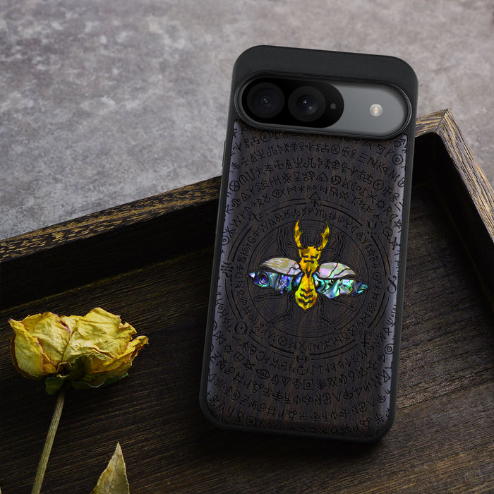 Mystical Armor, Hand-Inlaid Wood & Mother of Pearl Case - Artisanal Cover for Google Pixel