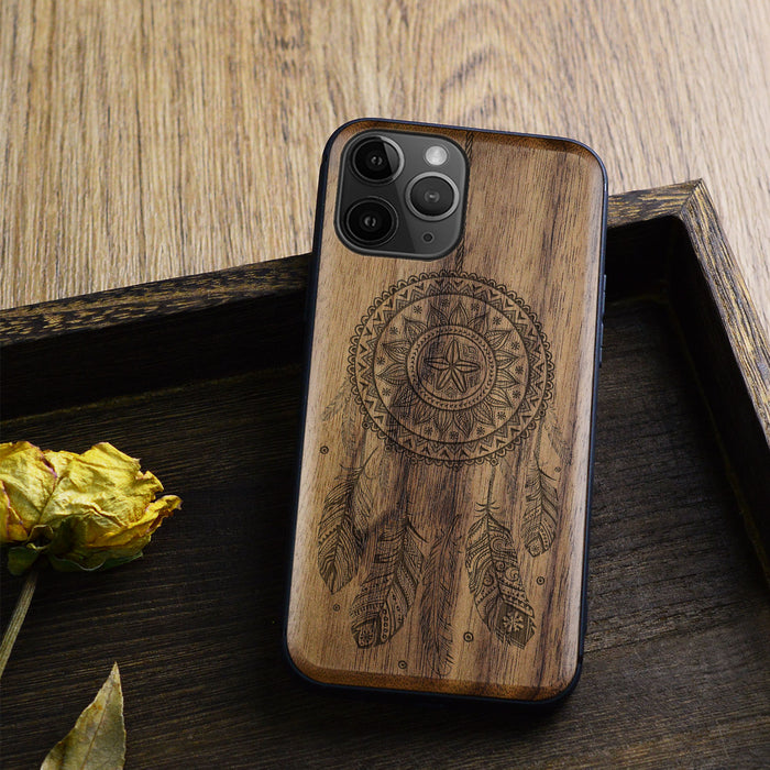 A Dance of Flora and Avian, Classic Engraved Wood & TPU Case - Artisanal Cover for Apple iPhone