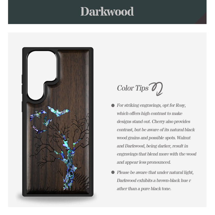Gothic Night, Hand-Inlaid Wood & Mother of Pearl Case - Artisanal Cover for Samsung Galaxy