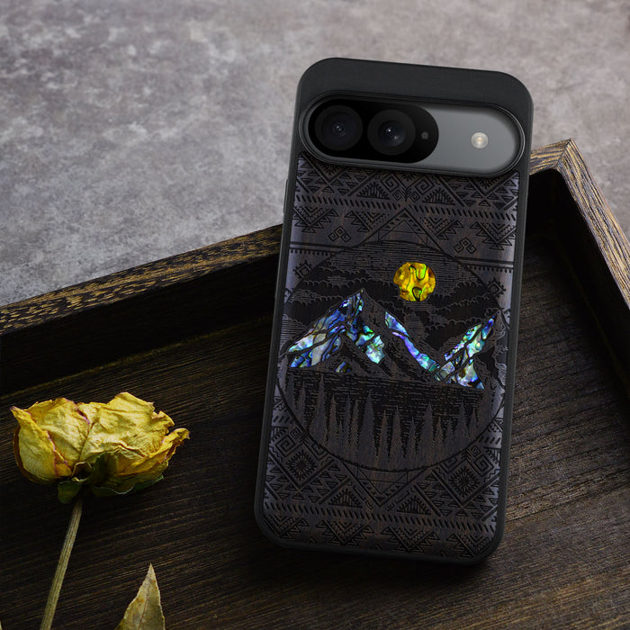 The Lens of Nature, Hand-Inlaid Wood & Mother of Pearl Case - Artisanal Cover for Google Pixel