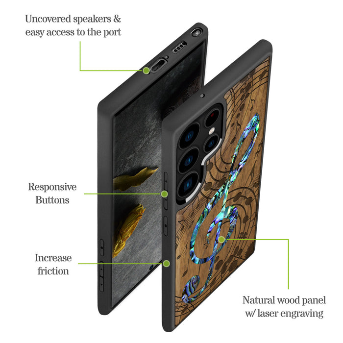 The Grand Clef and Musical Notes, Hand-Inlaid Wood & Mother of Pearl Case - Artisanal Cover for Samsung Galaxy