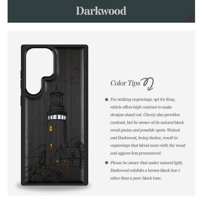 The Lighthouse, Hand-Inlaid Wood & Mother of Pearl Case - Artisanal Cover for Samsung Galaxy