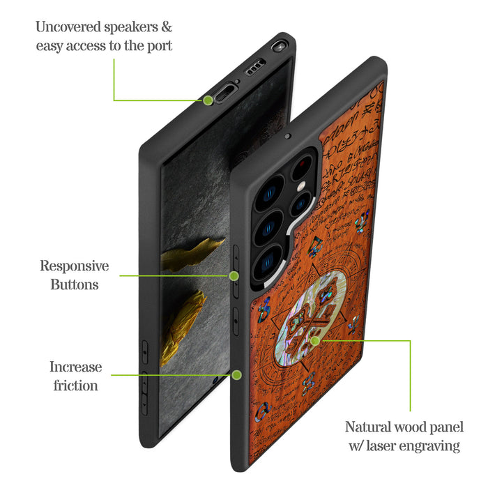 A Heraldic Enigma, Hand-Inlaid Wood & Mother of Pearl Case - Artisanal Cover for Samsung Galaxy