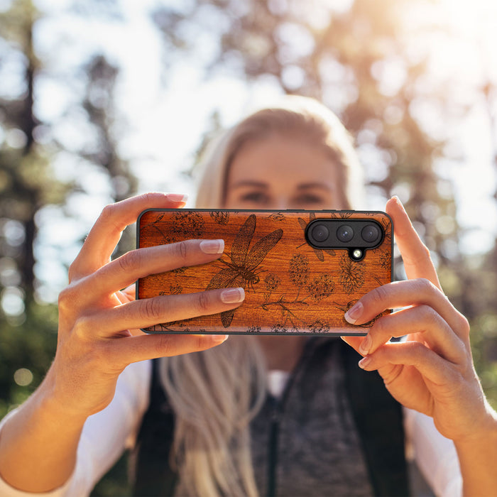 The Dragonfly Dance, Classic Engraved Wood & TPU Case - Artisanal Cover for Samsung Galaxy