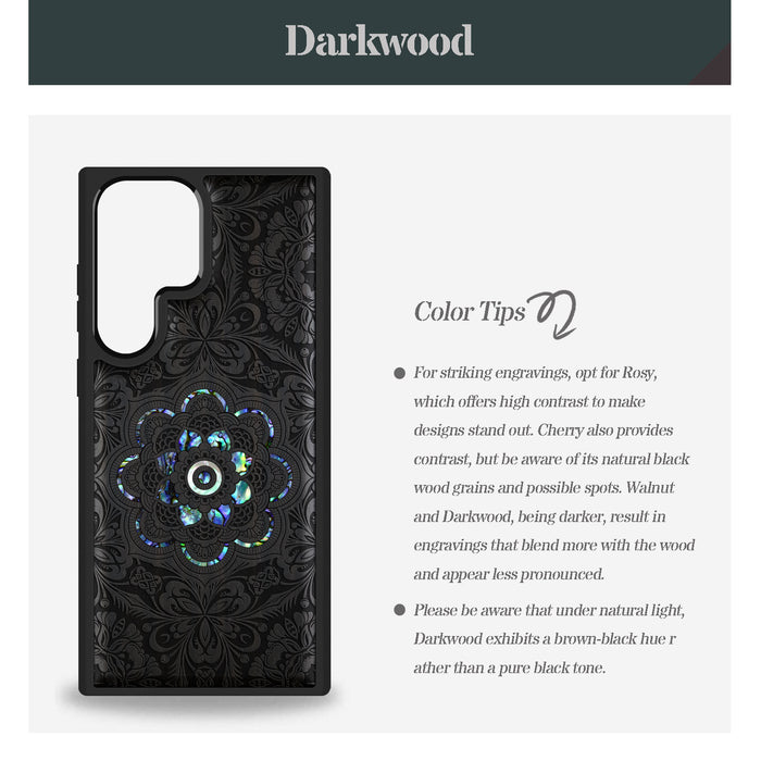 Ethereal Bloom Mandala, Hand-Inlaid Wood & Mother of Pearl Case - Artisanal Cover for Samsung Galaxy