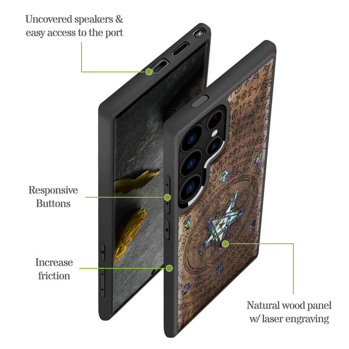 Whisper of the Abyss, Hand-Inlaid Wood & Mother of Pearl Case - Artisanal Cover for Samsung Galaxy