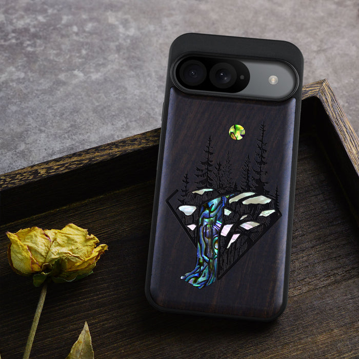 The Floating Forest and Waterfall, Hand-Inlaid Wood & Mother of Pearl Case - Artisanal Cover for Google Pixel