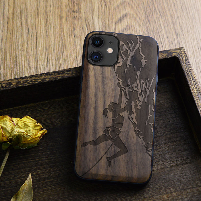 Woman Ascending the Cliff, Classic Engraved Wood & TPU Case - Artisanal Cover for Apple iPhone