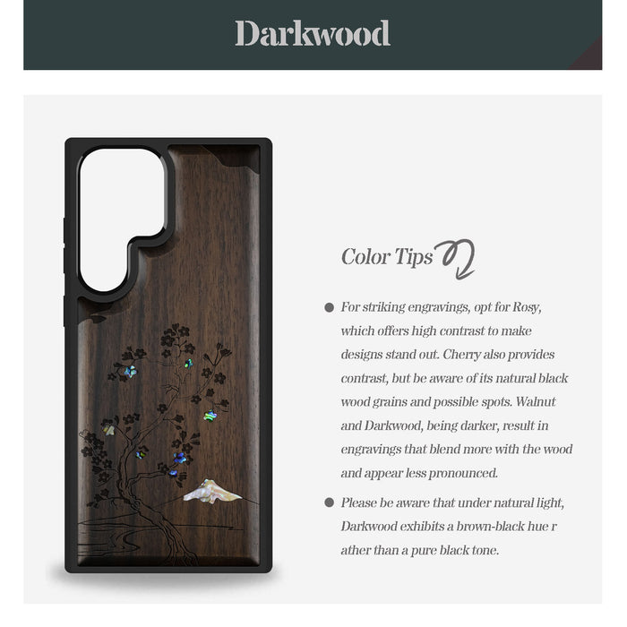 Ethereal Blossoms, Hand-Inlaid Wood & Mother of Pearl Case - Artisanal Cover for Samsung Galaxy