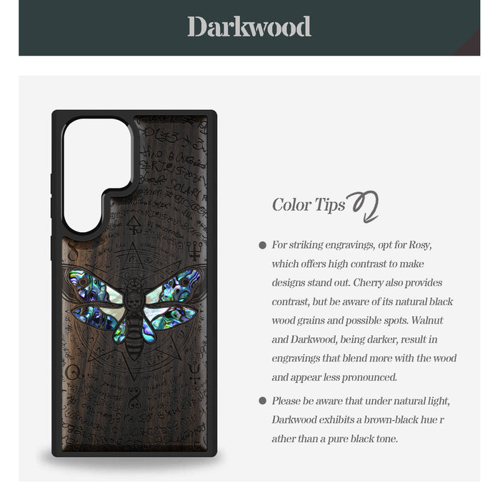The Death Moth and Octagonal Star Hand-Inlaid Wood & Mother of Pearl Case Samsung Galaxy Artisanal Case View