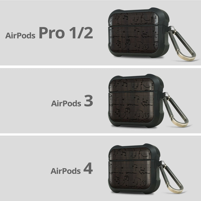 The Vintage Musical Score - Wood Artisan Engraved & Shell Hand-Inlaid Cover - Artisanal Case for Apple AirPods (Titanium Quick Released Clasp)
