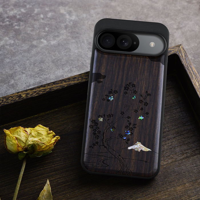 Cherry Blossom, Hand-Inlaid Wood & Mother of Pearl Case - Artisanal Cover for Google Pixel