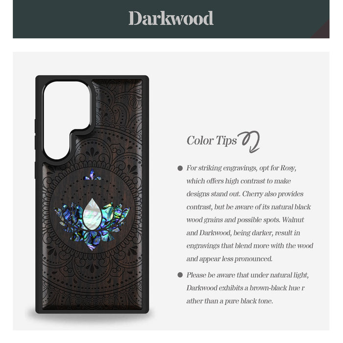 Lotus Mandala Essence, Hand-Inlaid Wood & Mother of Pearl Case - Artisanal Cover for Samsung Galaxy