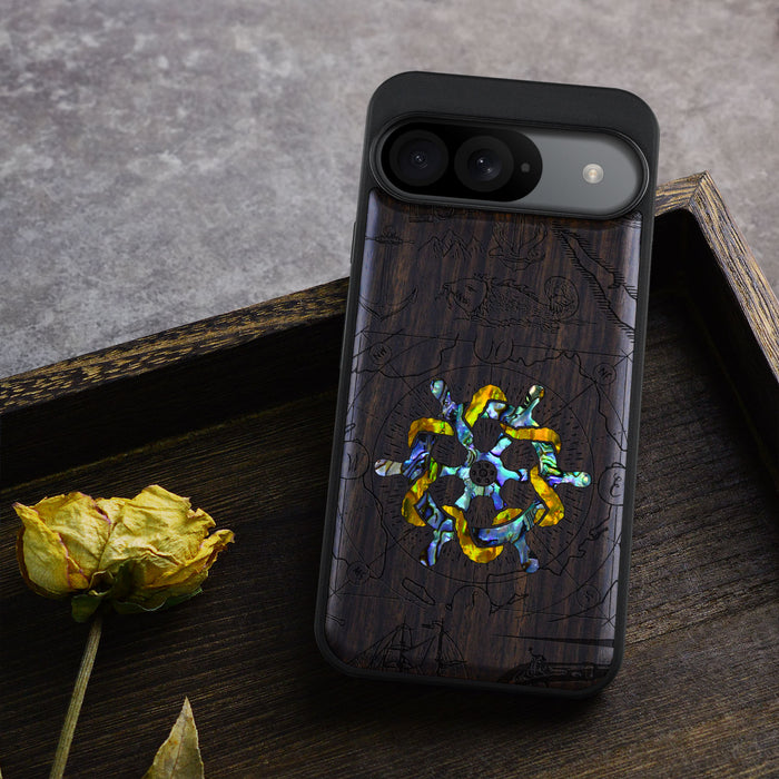 Journey of the Mariner, Hand-Inlaid Wood & Mother of Pearl Case - Artisanal Cover for Google Pixel