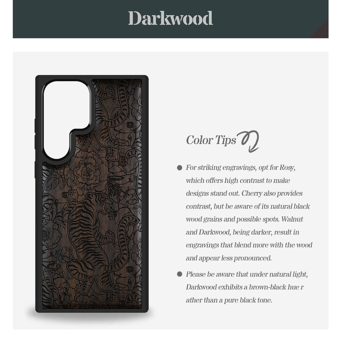 A Tiger Amidst Flowers and Vines, Classic Engraved Wood & TPU Case - Artisanal Cover for Samsung Galaxy