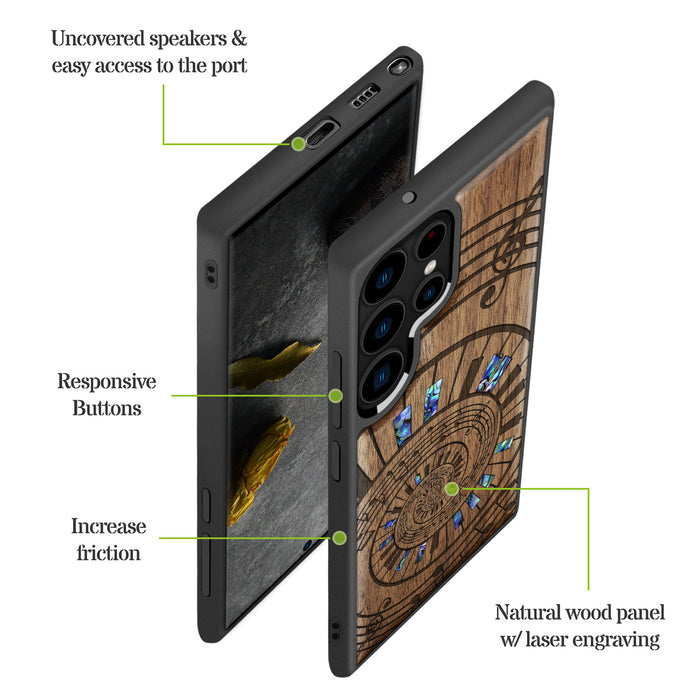 A Spiral Symphony, Hand-Inlaid Wood & Mother of Pearl Case - Artisanal Cover for Samsung Galaxy