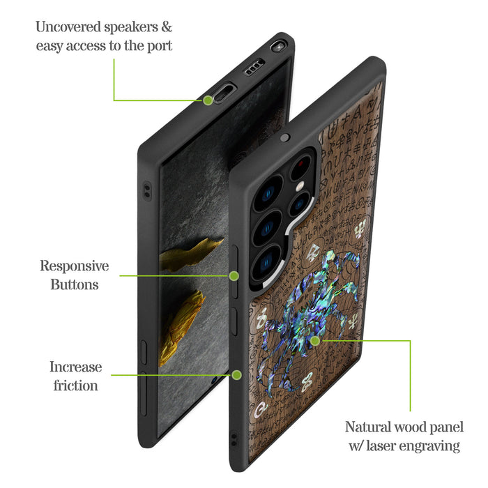 Shadows of the Web, Hand-Inlaid Wood & Mother of Pearl Case - Artisanal Cover for Samsung Galaxy