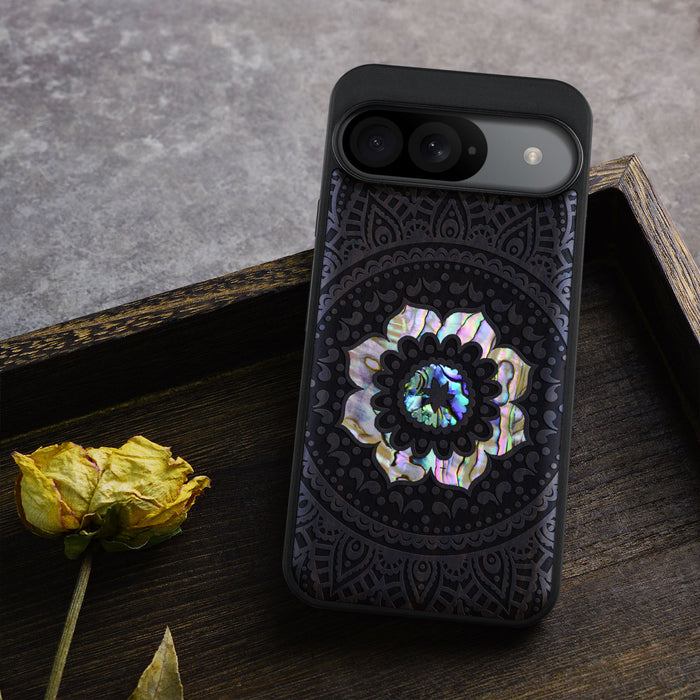 The Indian Floral Mandala, Hand-Inlaid Wood & Mother of Pearl Case - Artisanal Cover for Google Pixel