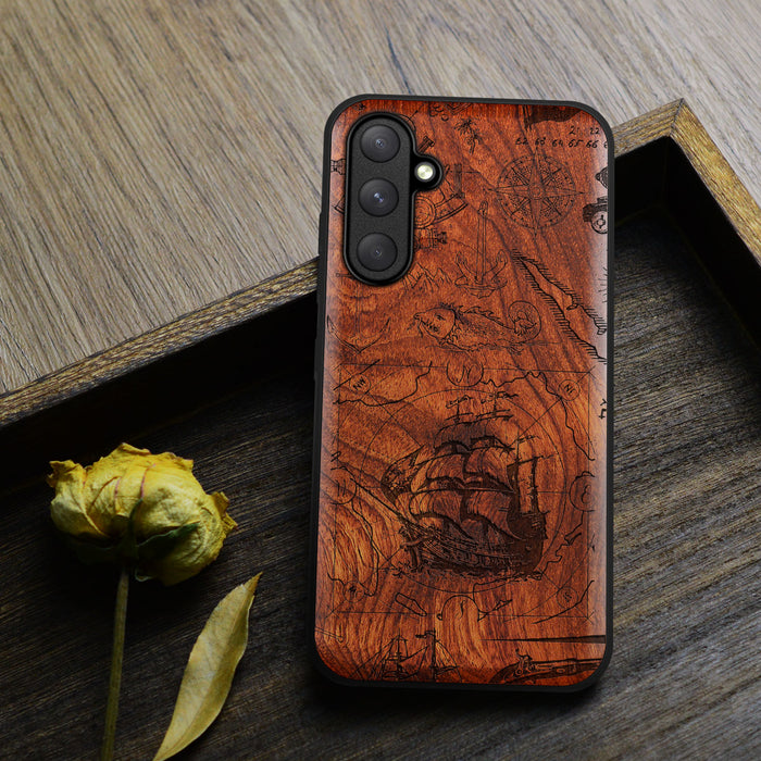 Voyage of Legends, Classic Engraved Wood & TPU Case - Artisanal Cover for Samsung Galaxy