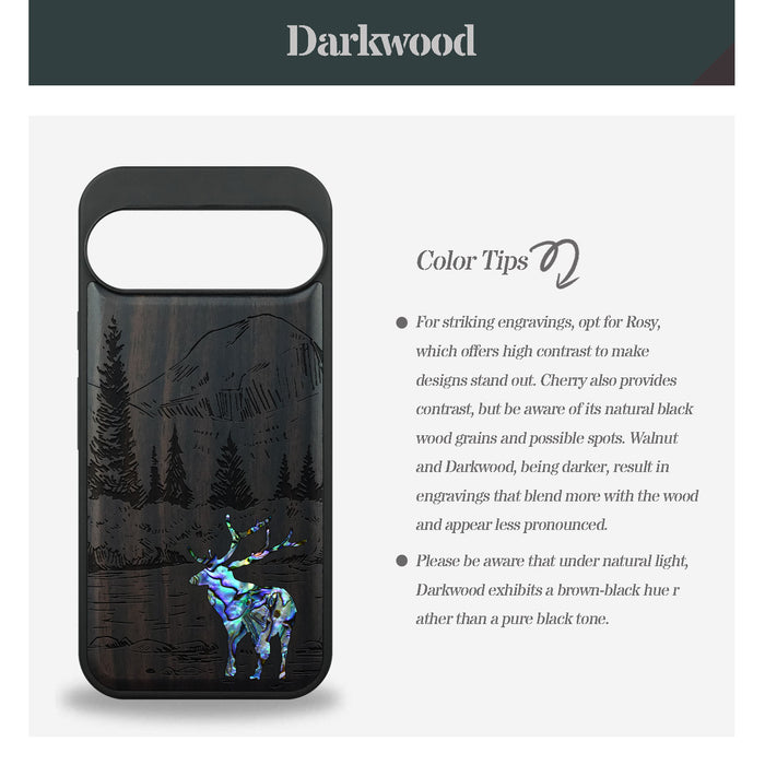 An Enthralling Natural Landscape Illustration, Hand-Inlaid Wood & Mother of Pearl Case - Artisanal Cover for Google Pixel