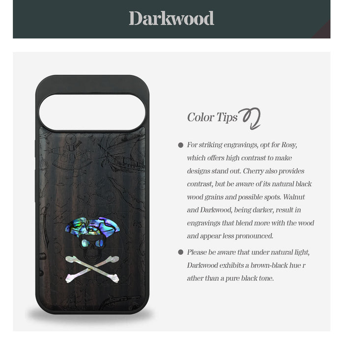The Pirate's Legacy, Hand-Inlaid Wood & Mother of Pearl Case - Artisanal Cover for Google Pixel