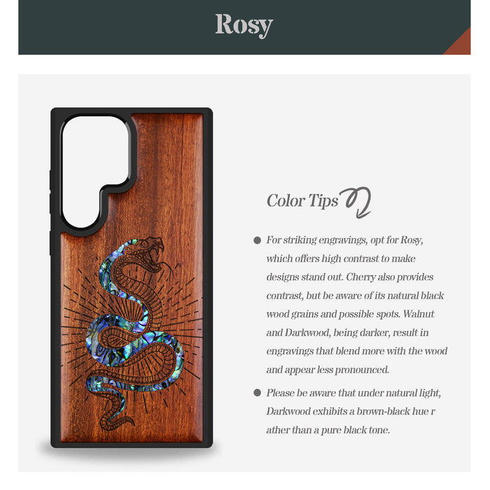Viper's Coil, Hand-Inlaid Wood & Mother of Pearl Case - Artisanal Cover for Samsung Galaxy