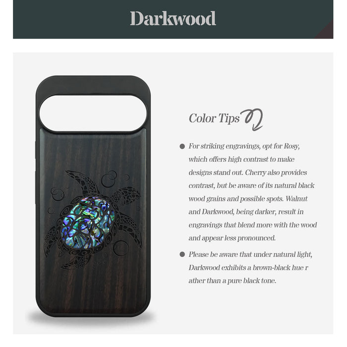 The Maori Turtle, Hand-Inlaid Wood & Mother of Pearl Case - Artisanal Cover for Google Pixel