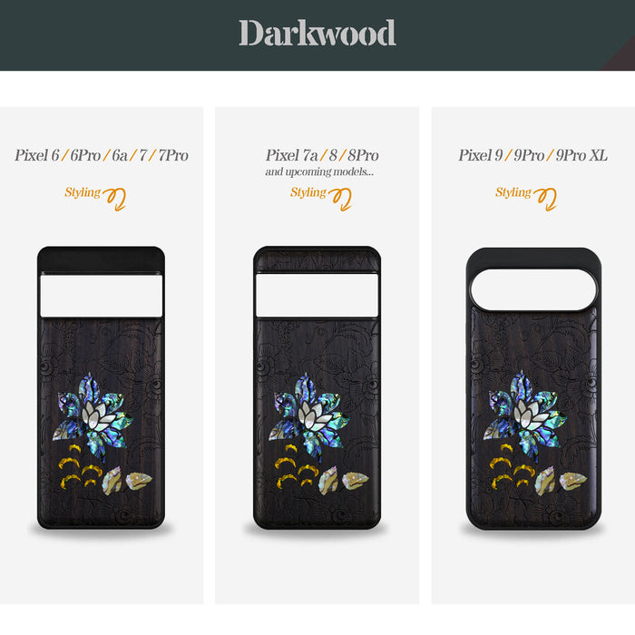 A Seamless Pattern of Flowers and Leaves, Hand-Inlaid Wood & Mother of Pearl Case - Artisanal Cover for Google Pixel