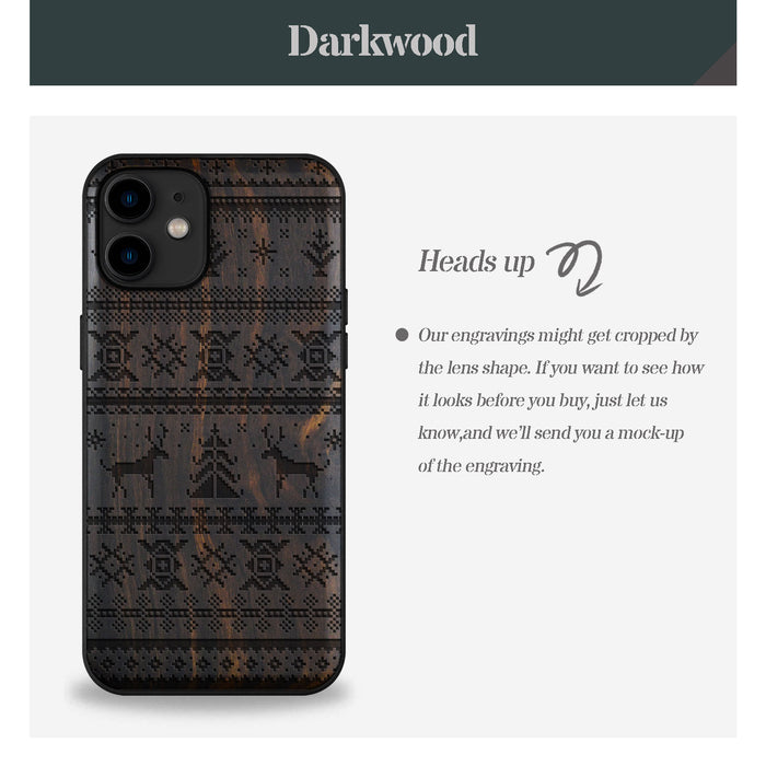 Deer, Snowflake, and Tree, Classic Engraved Wood & TPU Case - Artisanal Cover for Apple iPhone