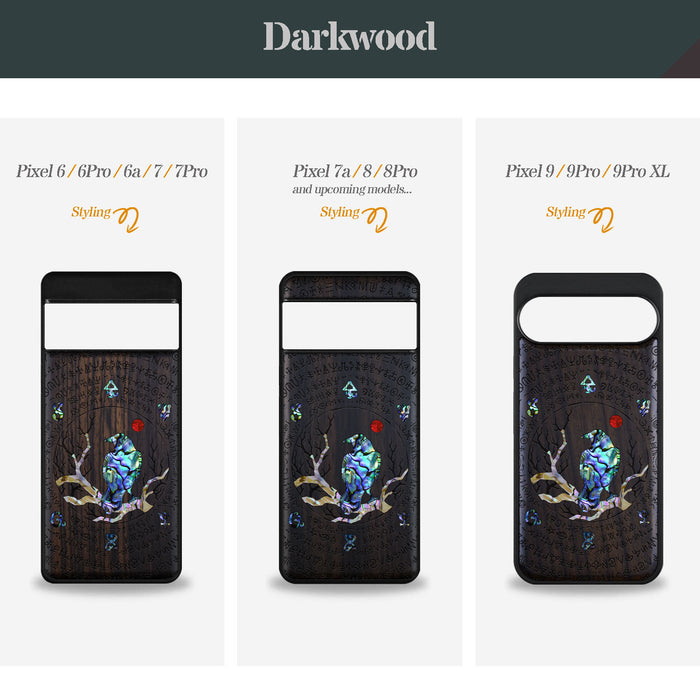 Raven's Arcanum, Hand-Inlaid Wood & Mother of Pearl Case - Artisanal Cover for Google Pixel