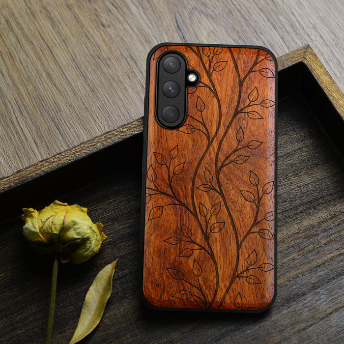 The Essence of Foliage, Classic Engraved Wood & TPU Case - Artisanal Cover for Samsung Galaxy