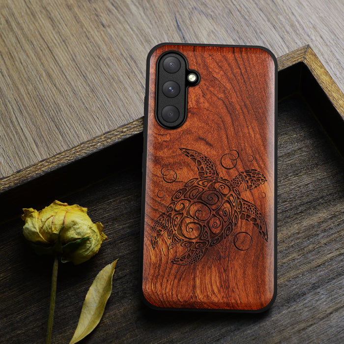 The Maori Turtle, Classic Engraved Wood & TPU Case - Artisanal Cover for Samsung Galaxy