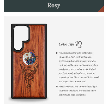 Vegvísir Ravens and Yggdrasil Hand-Inlaid Wood & Mother of Pearl Case Samsung Galaxy Artisanal Case View