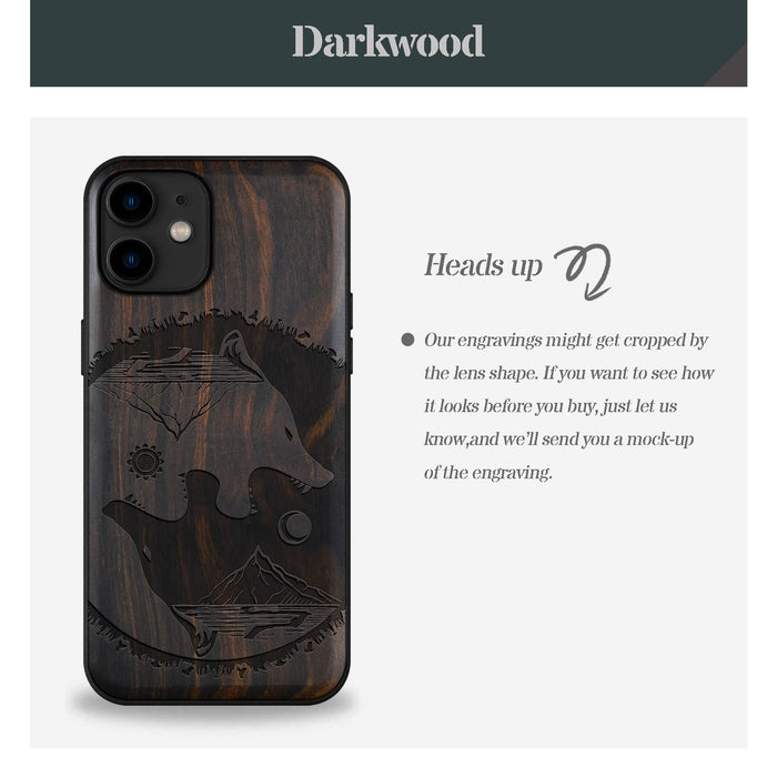 Yin-Yang Wolf, Classic Engraved Wood & TPU Case - Artisanal Cover for Apple iPhone