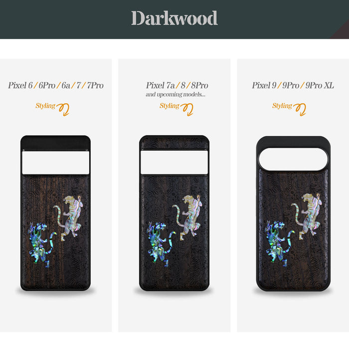 Tiger Amidst Flowers, Hand-Inlaid Wood & Mother of Pearl Case - Artisanal Cover for Google Pixel