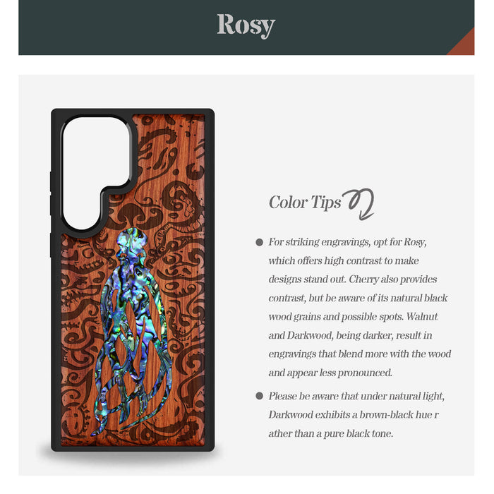 Cephalopod's Nocturne, Hand-Inlaid Wood & Mother of Pearl Case - Artisanal Cover for Samsung Galaxy