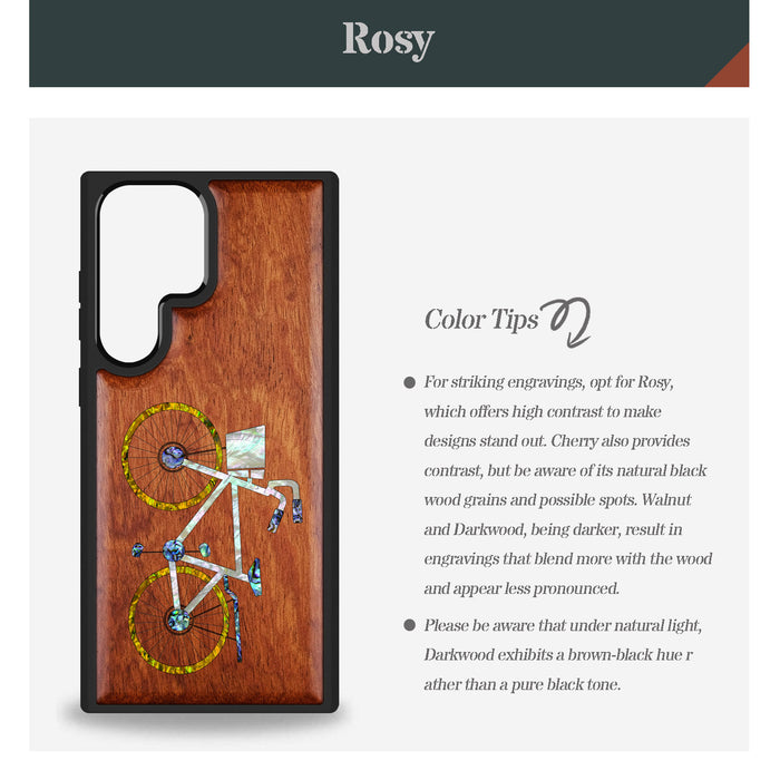 Classic Bicycle Silhouette, Hand-Inlaid Wood & Mother of Pearl Case - Artisanal Cover for Samsung Galaxy