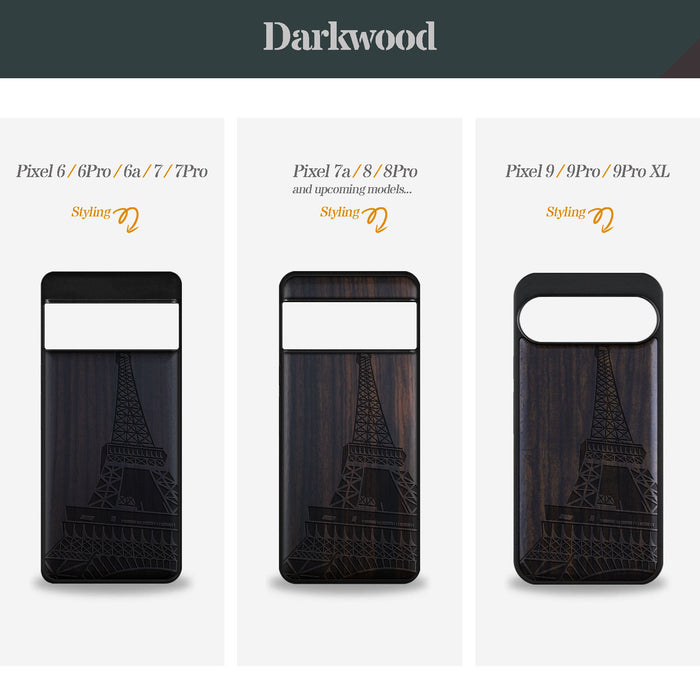 The Eiffel Tower in Geometric Splendour, Classic Engraved Wood & TPU Case - Artisanal Cover for Google Pixel